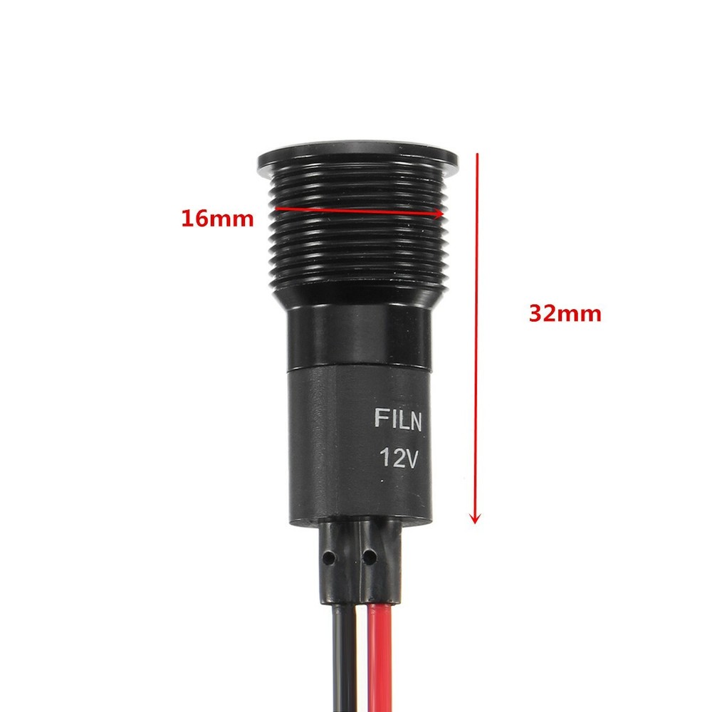 8 - 16 mm LED Dash Panel Warning Pilot Light Indicator Lamp Black Car Boat 12V