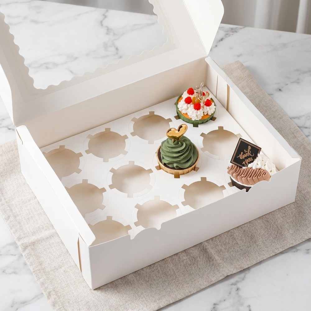 20 Pack White Paper Cupcake Boxes 12 Counts With Inserts Window Pastry Cookie