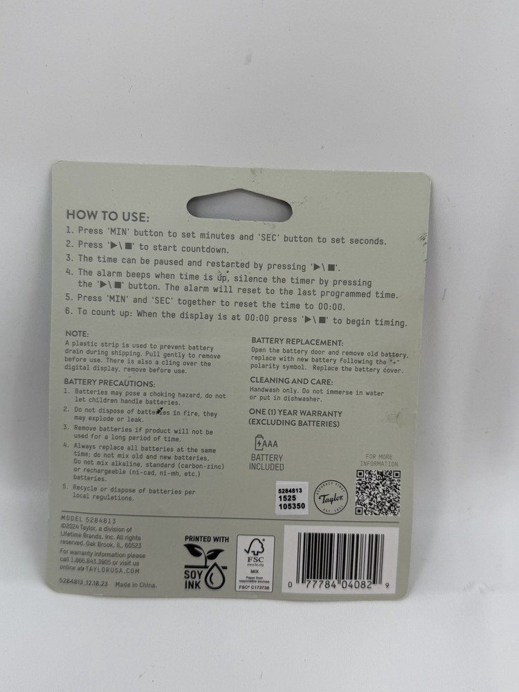 New Taylor Multi Purpose Timer Magnetic With Min and Sec AAA Battery Included