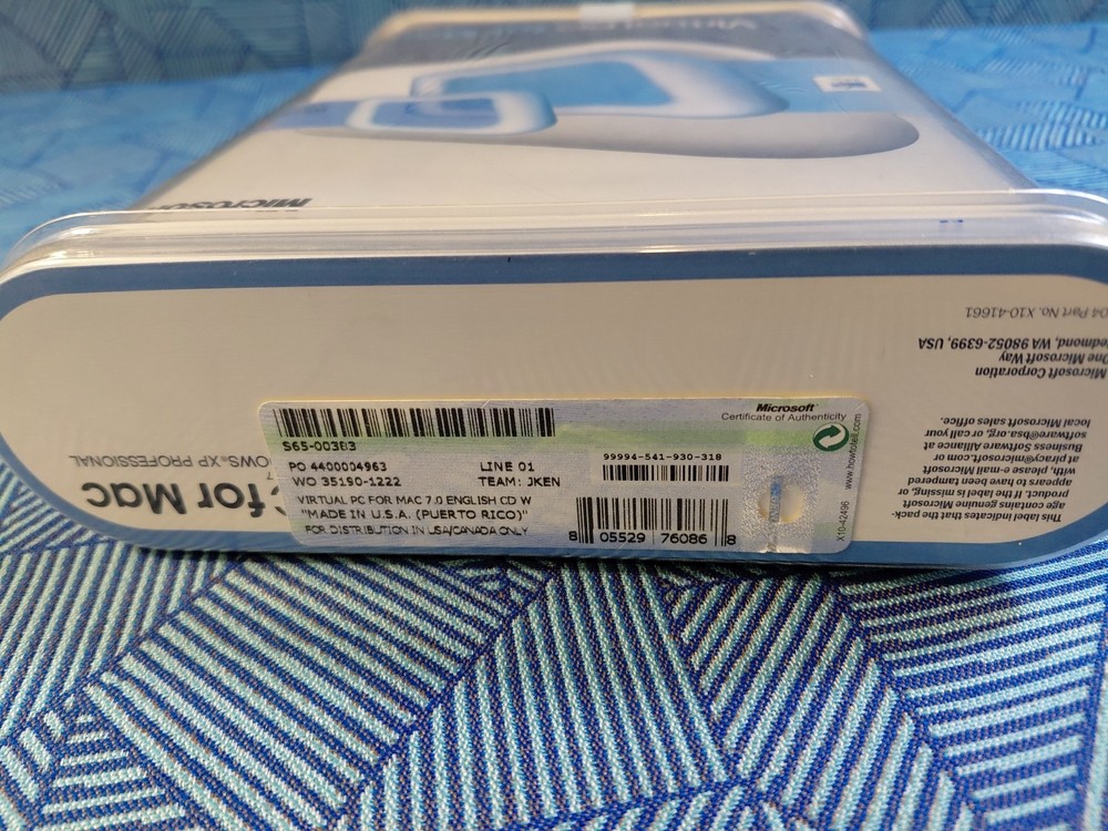 GENUINE Microsoft Virtual PC for MAC Version 7 with Windows XP Professional