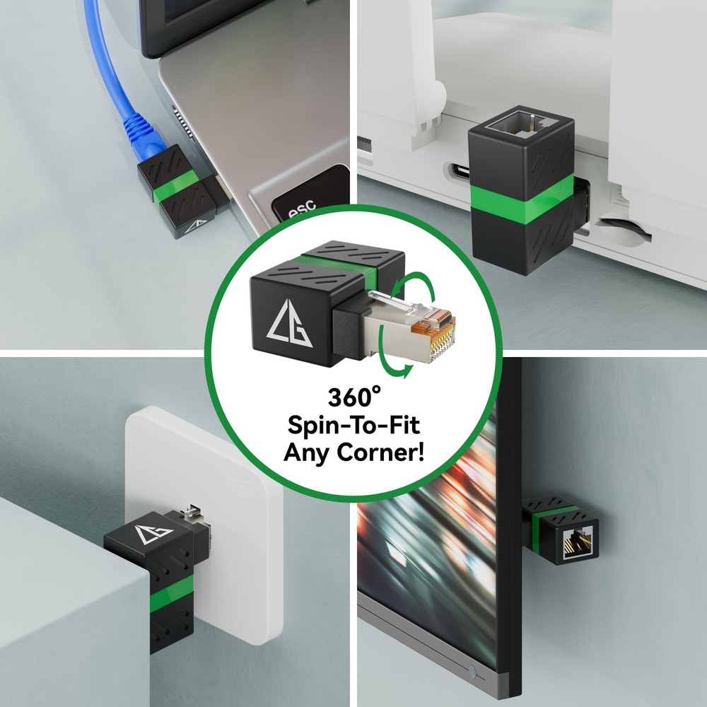 2-Pack 10Gbps 360° Rotatable Cat6A Right Angle 360°, Black