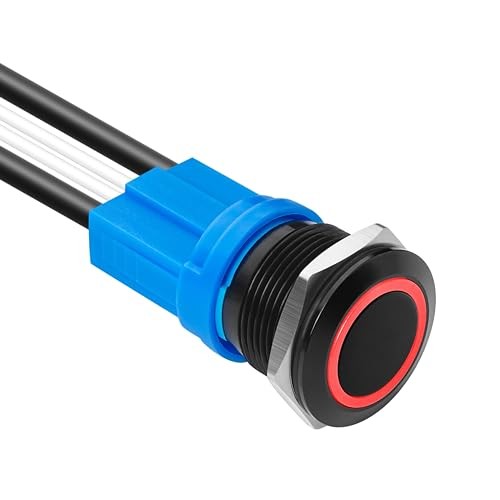 LED Latching Push Button Switch, Aluminum Alloy, IP67 Waterproof 5 19mm 1 Red