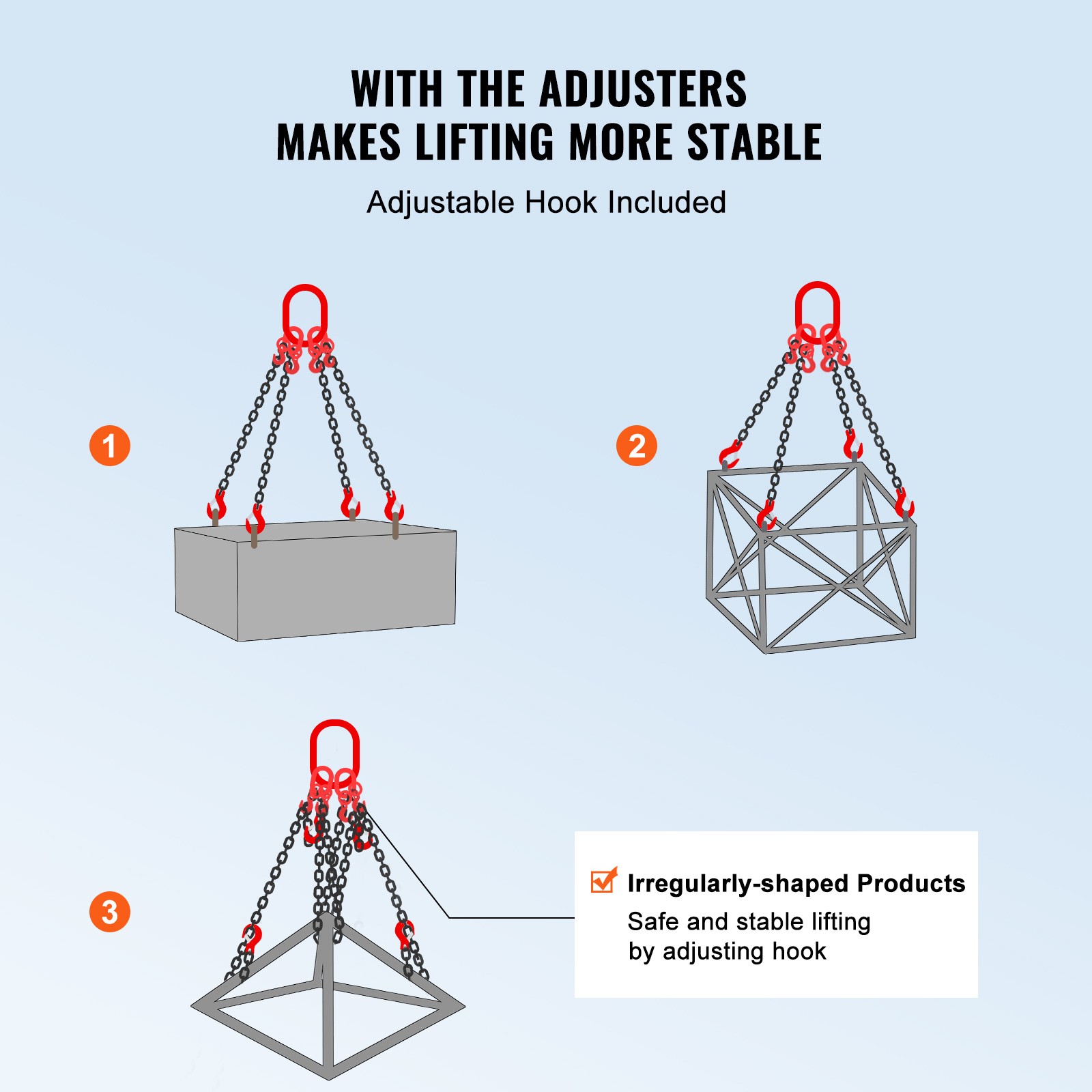 VEVOR 5/16" x 10' Chain Sling 4 Legs G80 Lifting Chain with Grab Hooks 11000 lbs