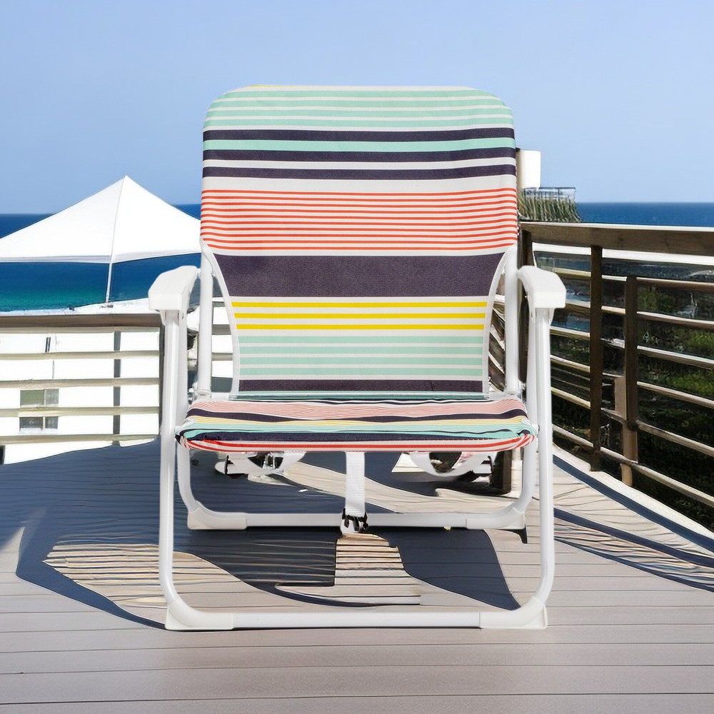 Folding Beach Chair - Fabric, White Metal Frame, Lightweight & Multicolor
