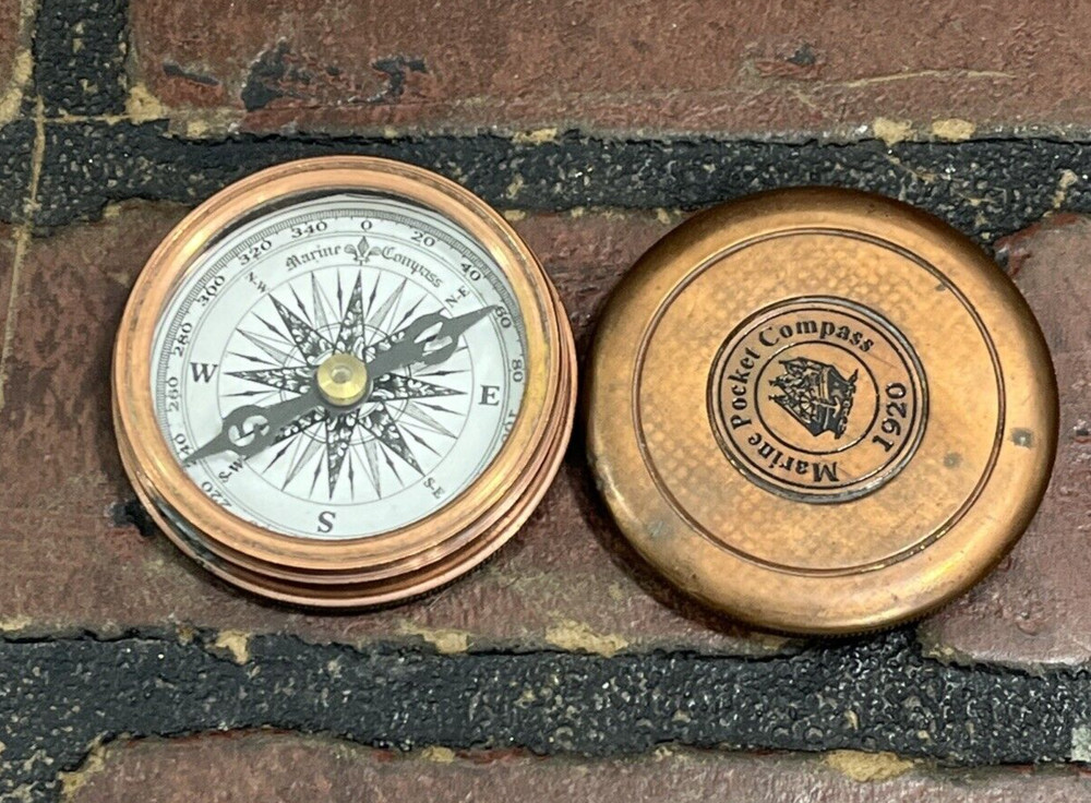 Marine Pocket Compass 1920 Leather Case Brass Metal