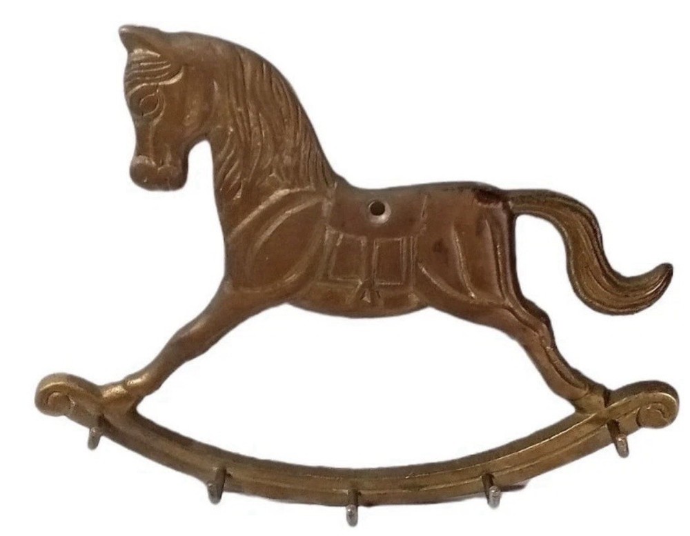 Brass Rocking Horse Key Holder 5 Hooks Wall Mounted