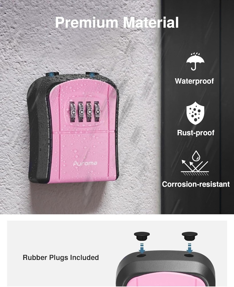 Key Lock Box Portable Combination Lockbox Wall-Mounted Key Storage Box for Ho...