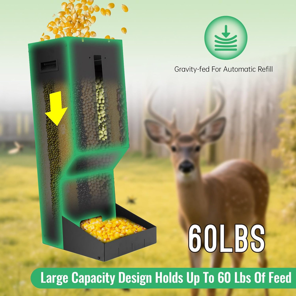 60Lb Automatic Metal Deer Feeder - Gravity Dispenser for Corn & Protein