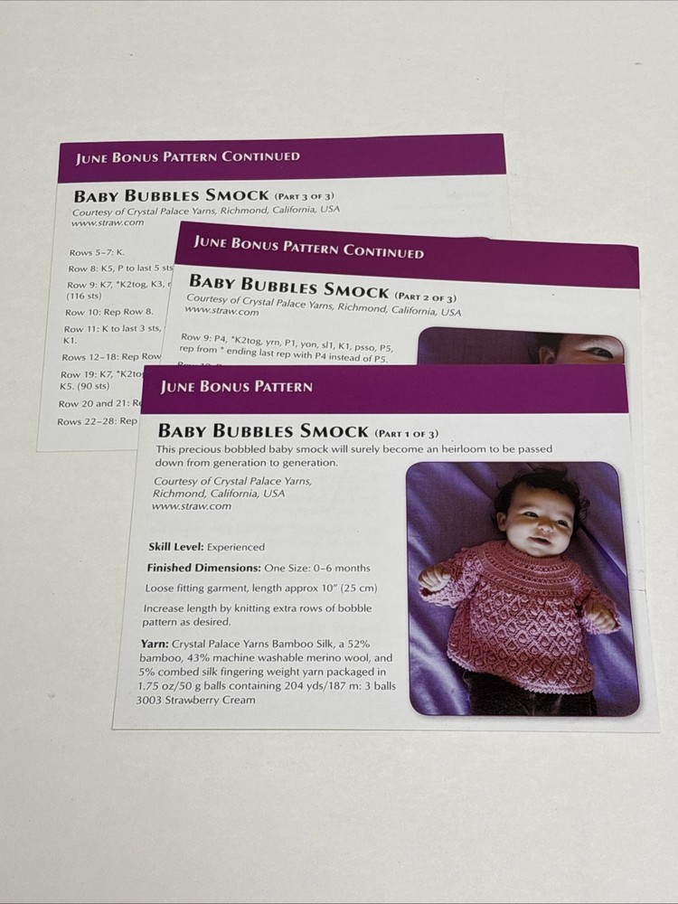 Baby Bubbles Smock Knitting Pattern Cards Pages