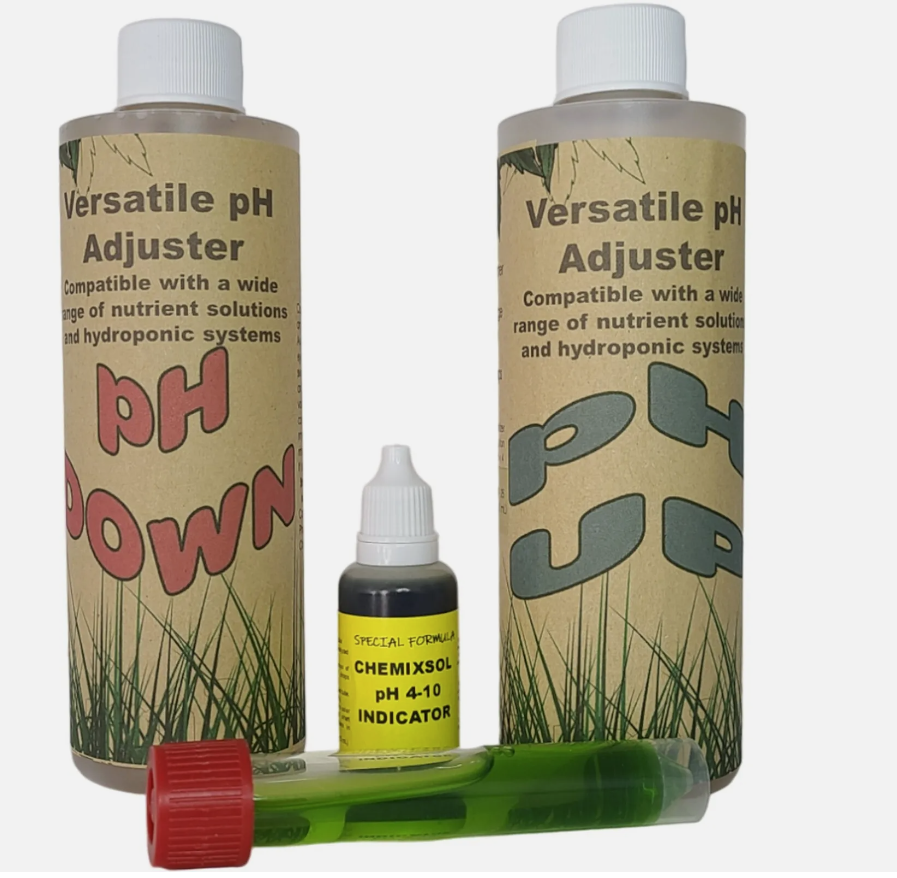 Hydroponics pH Control Kit with pH Up and pH Down Solutions, pH Indicator