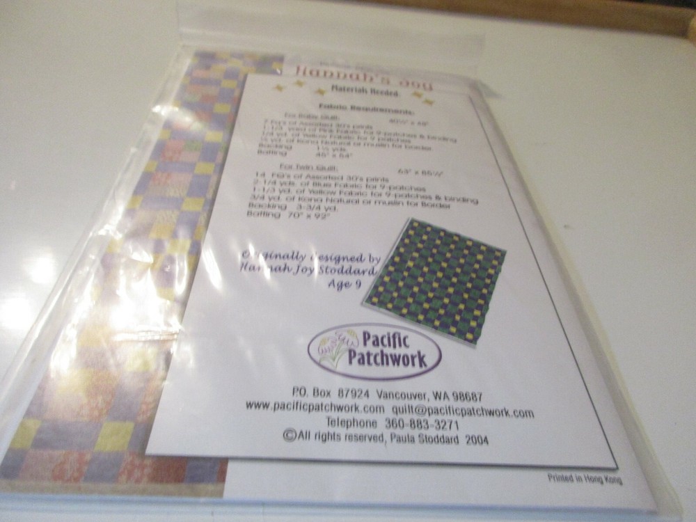Hannah's Joy Quilt Pattern Pacific Patchwork #PPW-259 Paula Stoddard 2004 NIP