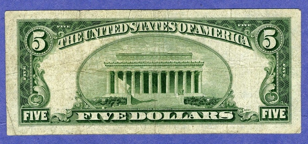 # 00100100 = Fancy TRUE BINARY RADAR serial Silver Certificate 1953 $5