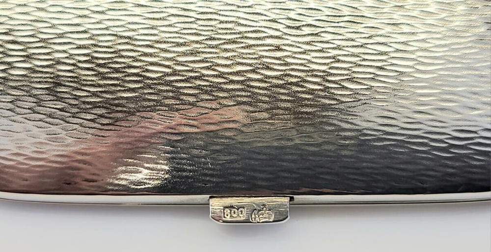 Xmas 1926 German Deco Shagreen Textured .800 Solid Silver Case nearly pristine