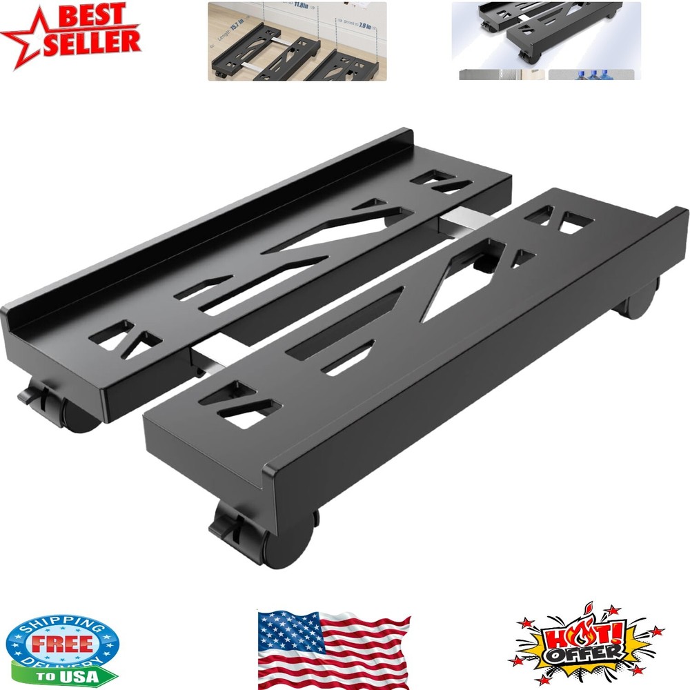 Heavy-Duty CPU Stand with Wheels - Adjustable Width & Easy Clean Access, Black