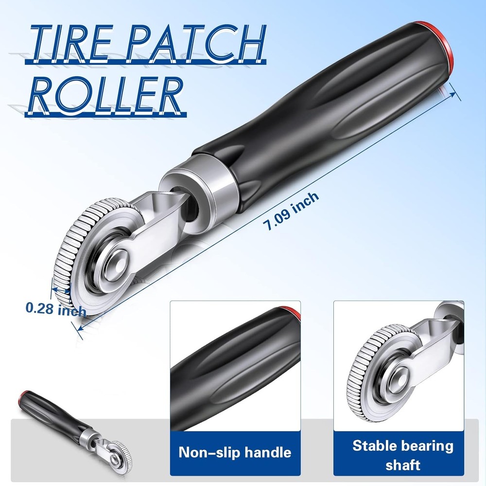 61 Pieces Tire Patches Set in Multiple Sizes with Patch Roller Auto Repair Tool