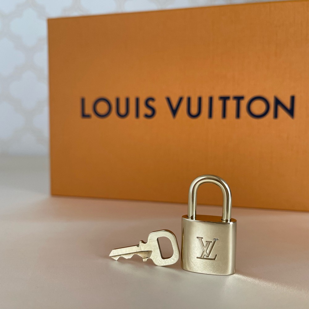 LOUIS VUITTON PadLock Lock & Key Brass Gold Authentic Number random