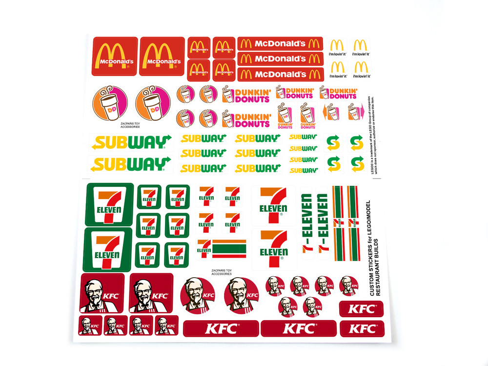 CUSTOM STICKERS for Restaurant Takeaway MODELS , Lego , TOY Builds , ETC