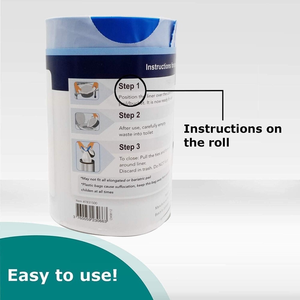 Thick Odor-Free Commode Liners - Fits All Standard Bedside Commodes, Pack of 100