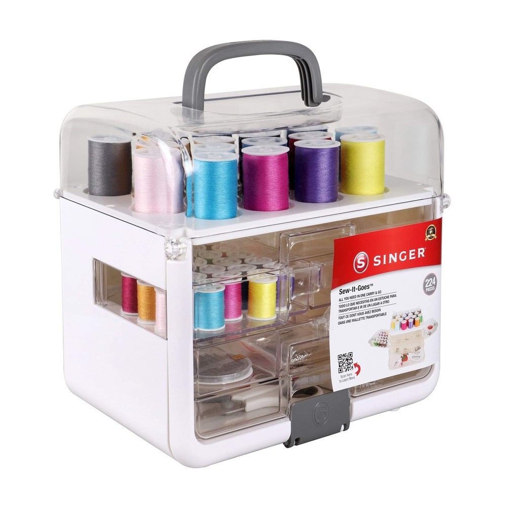 Portable Sewing Tool Set with 40 Thread Spools and Customizable Storage System