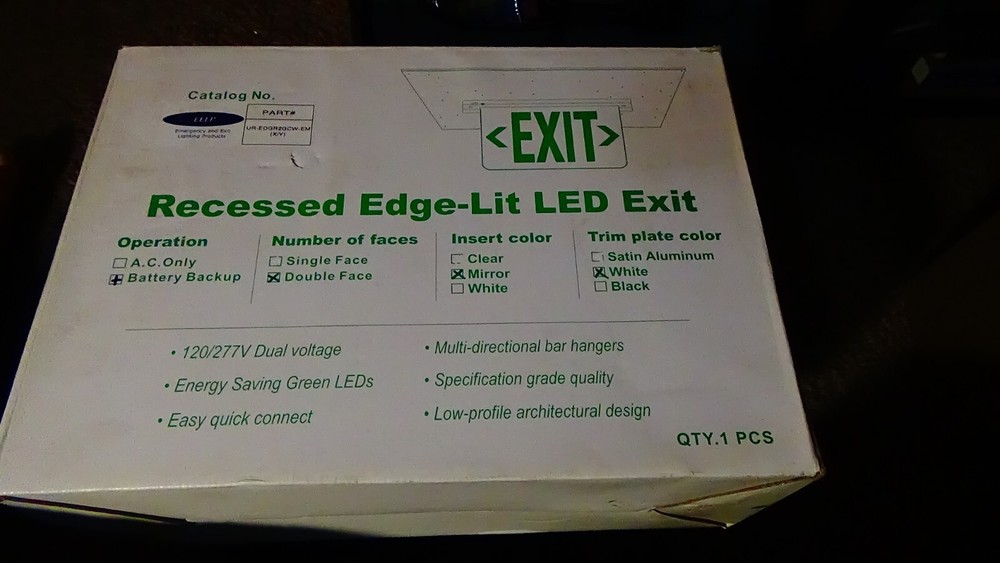 UR-EDGR2GCW-EM (X/Y) RECESSED EDGE-LIT LED EXIT SIGN