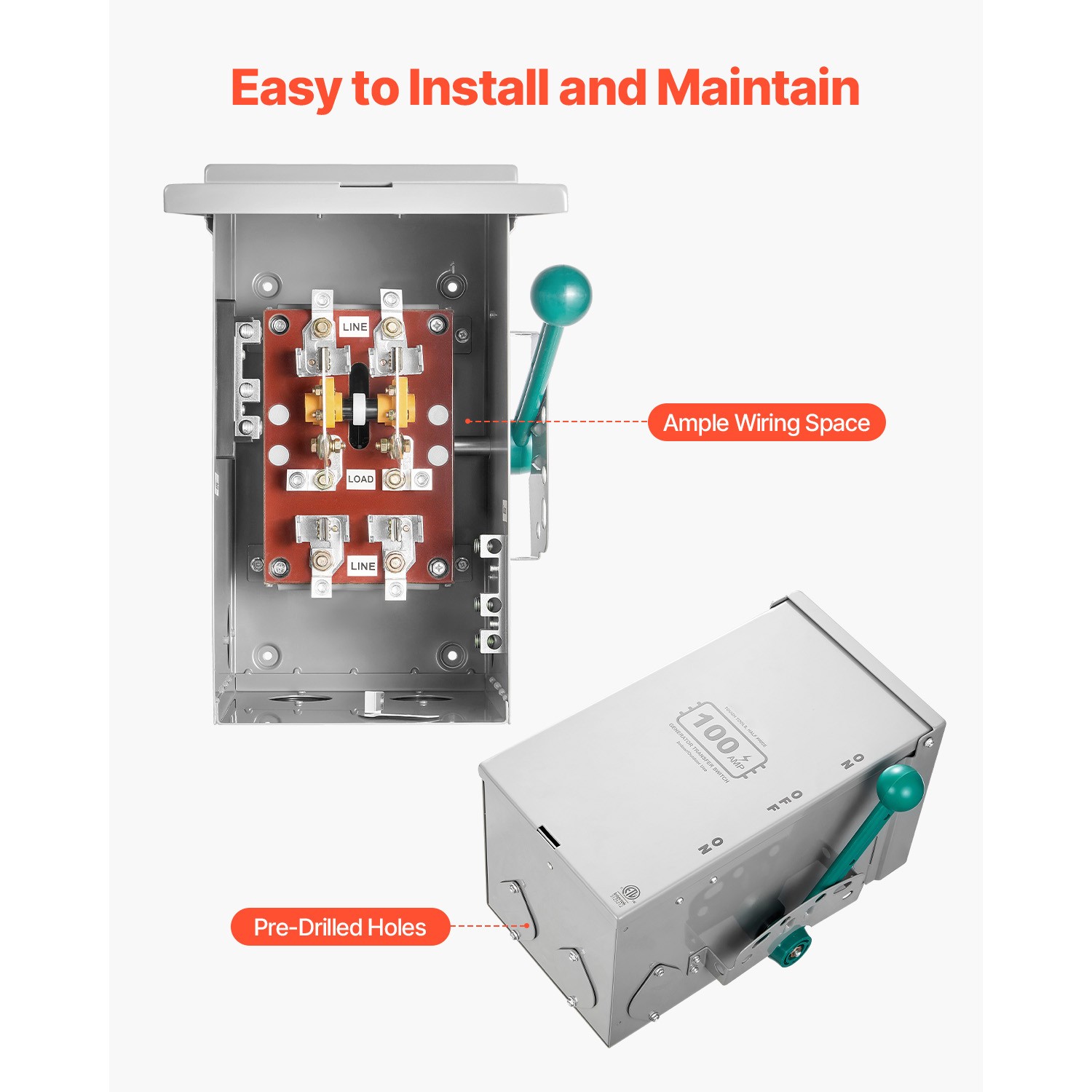 100A Generator Transfer Switch 24000W Manual Transfer Switch 120/240V