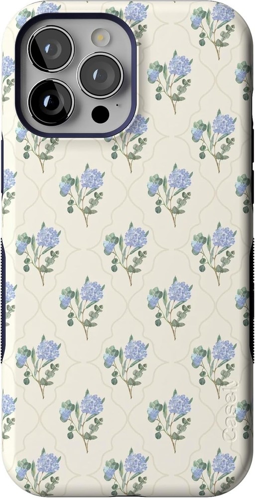 Casely iPhone 13 Pro Case | Vintage Garden | Blue Hydrangea | Bold Protective De