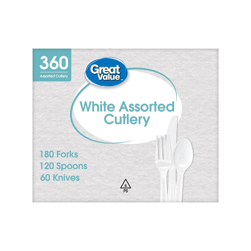 Great Value Disposable Plastic Cutlery Set,360 Count includes 180F/120S/60K