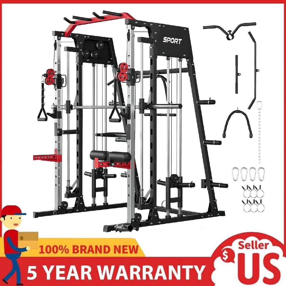 Smith Machine Multifunctional Squat Rack All in One Power Cage with Cable Pulley