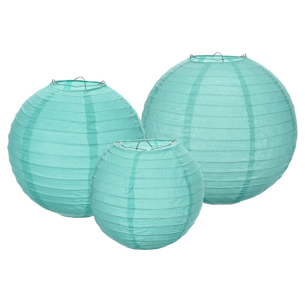 6Pcs 6"8 "12" Blue Paper Lanterns Decorative Round Hanging Ball Lantern