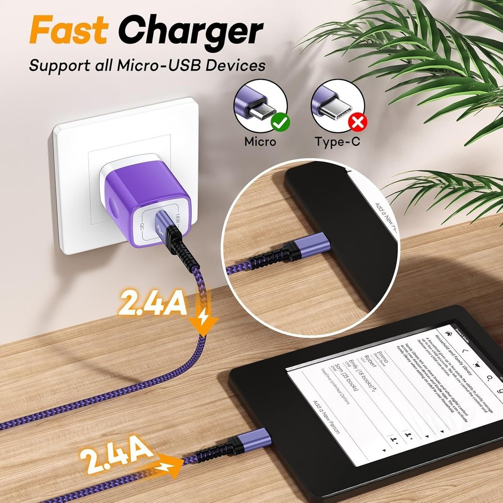 Robust 6FT Micro USB Charging Cable for Kindle & Android Devices, Plug & Play
