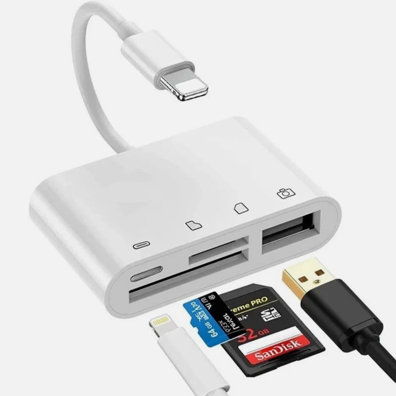 SD Card Reader for iPhone iPad, 4 in 1 Micro SD/TF Card Reader to iPhone Adapter