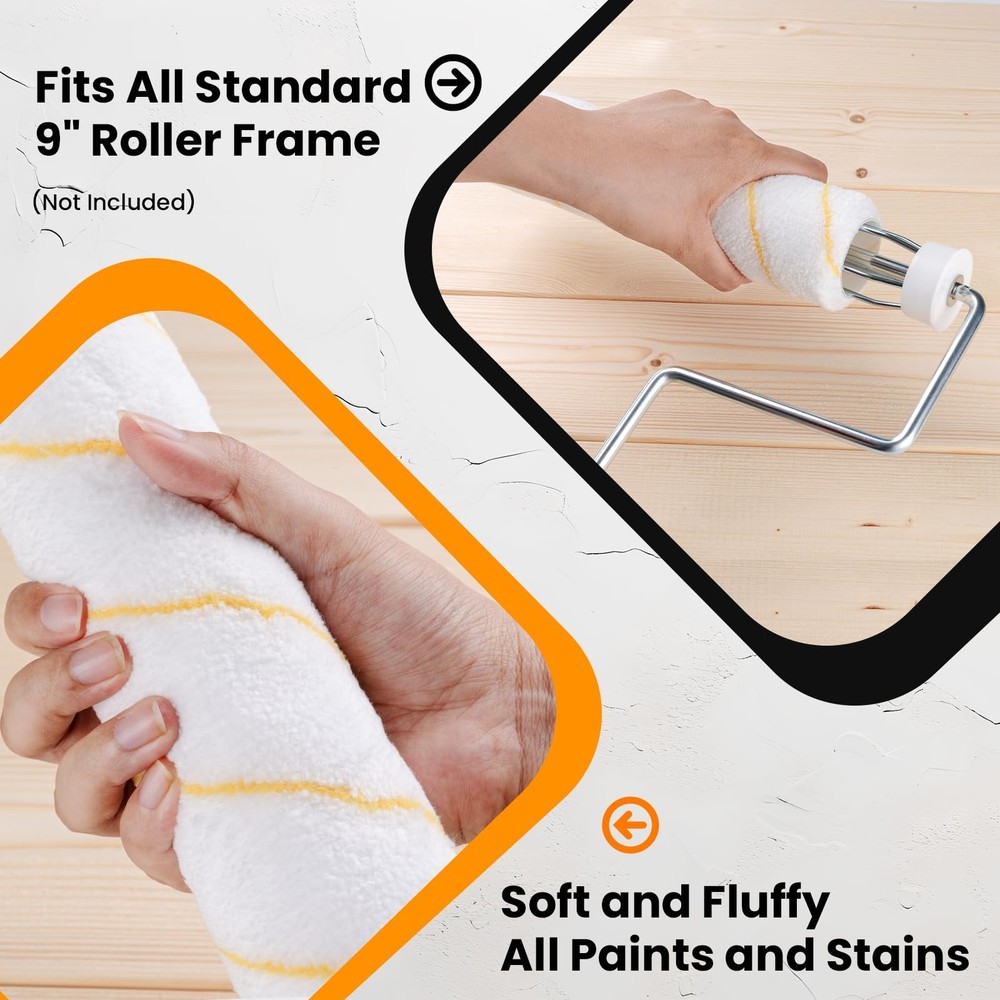 Paint Roller Covers, 12 Pack, 9 Inch Microfiber Paint Roller, 3/8" Nap Covers...