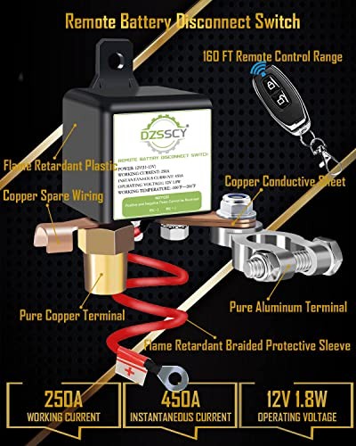 Remote Battery Disconnect Switch 12v, 250A, Upgrade Prevent 250A Standard