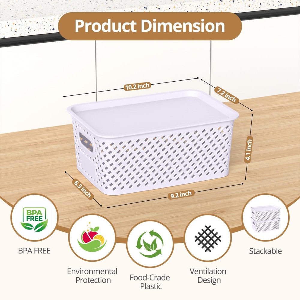 Plastic Storage Bins with Lid, Stackable Small Basket for Organizing and Cont...