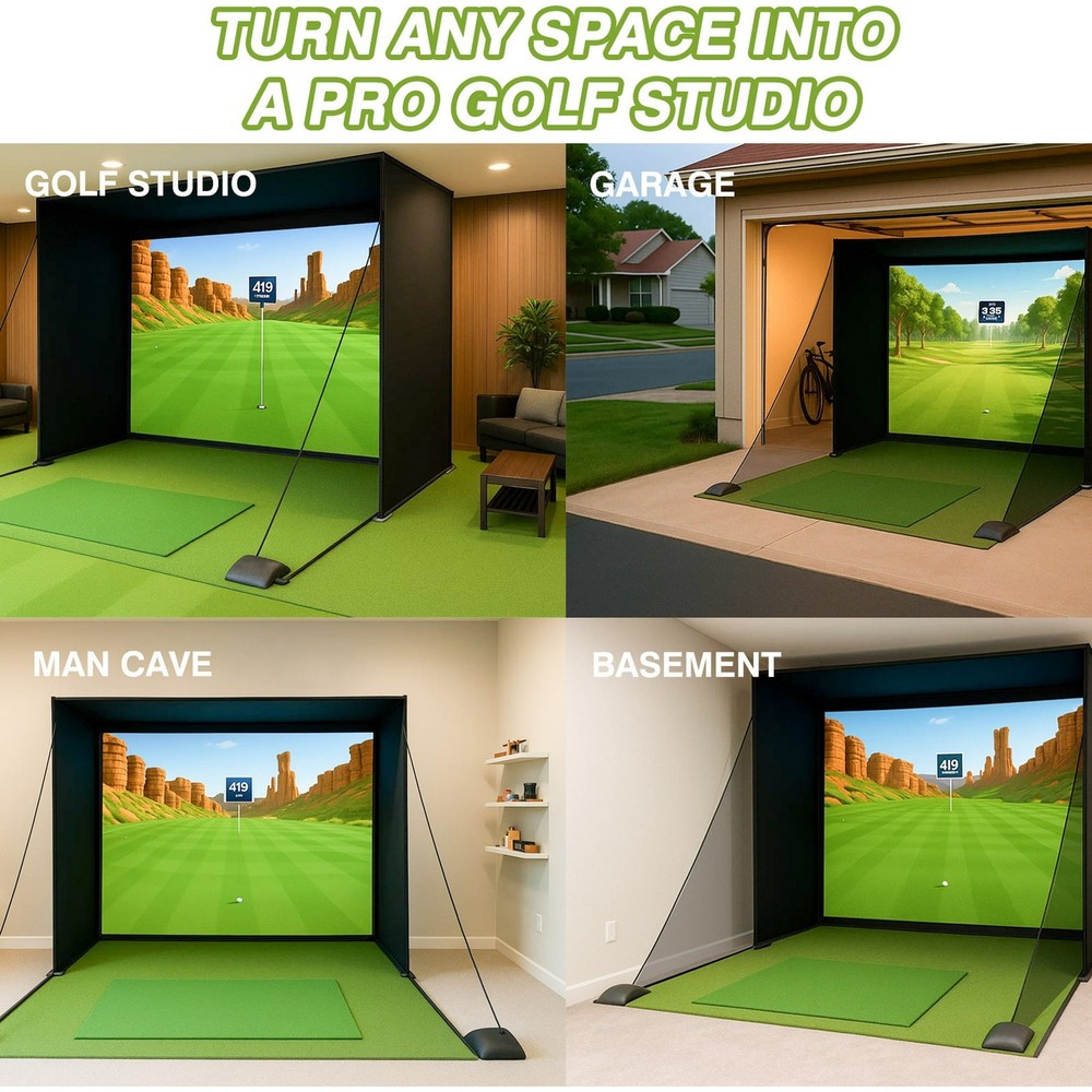 Golf Simulator Enclosure Impact Screen with Frame Poles Indoor & Garage Practice