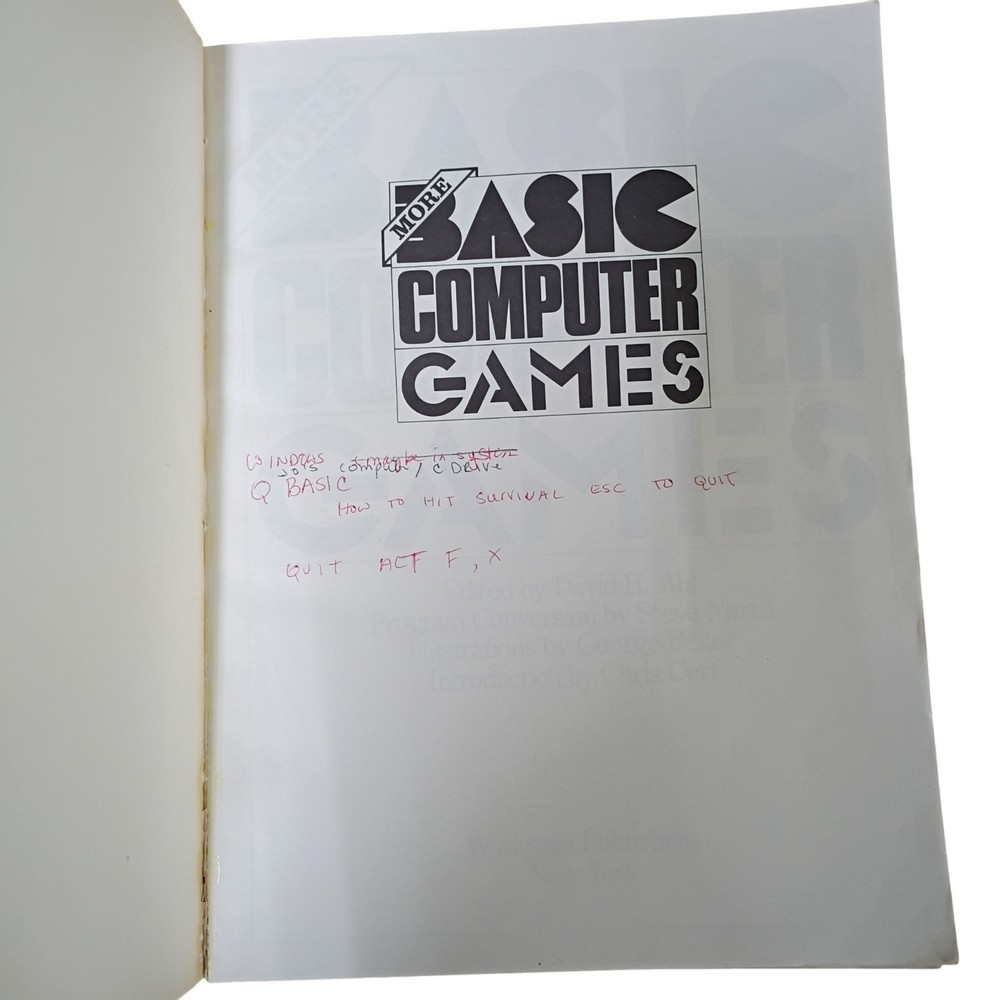 Rare Vtg 1979 More Basic Computer Games Book Ahl PC Programming Coding Arcarde