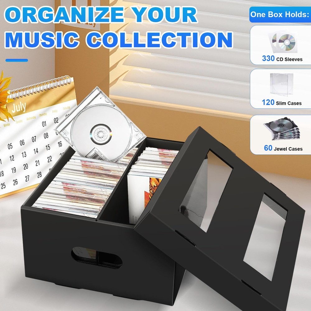 CD Storage Boxes Cardboard Case Holder PVC Window Lid 2 Compartment 3 PCS