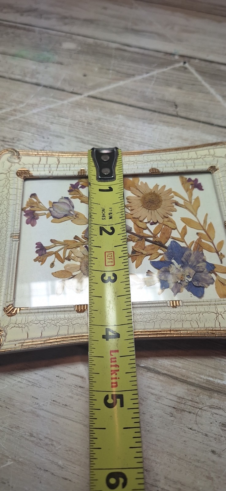 VTG Framed Pressed Dried Flowers Wall Art Decor Victorian Crackle Frame 4.5X5.75