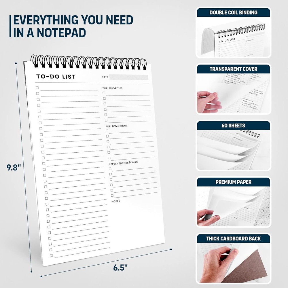 To Do List Notepad: With Multiple Functional Sections - 6.5 x 6.5x9.8”, White