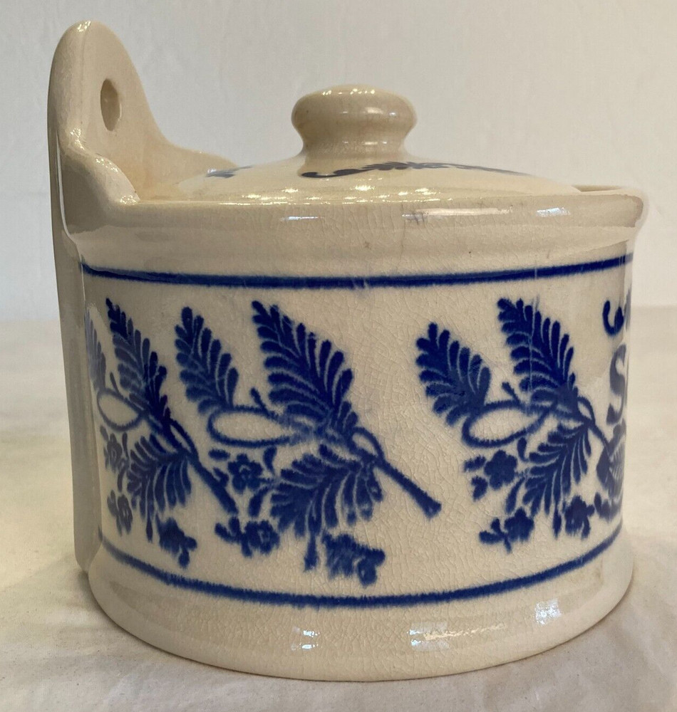 Blue and White Stoneware Salt Cellar