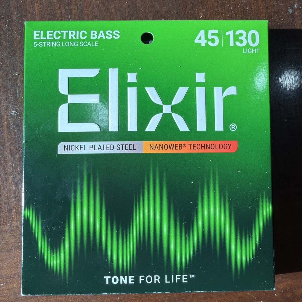 Elixir Nanoweb 5-String Bass Set, Nickel, Light 45-130