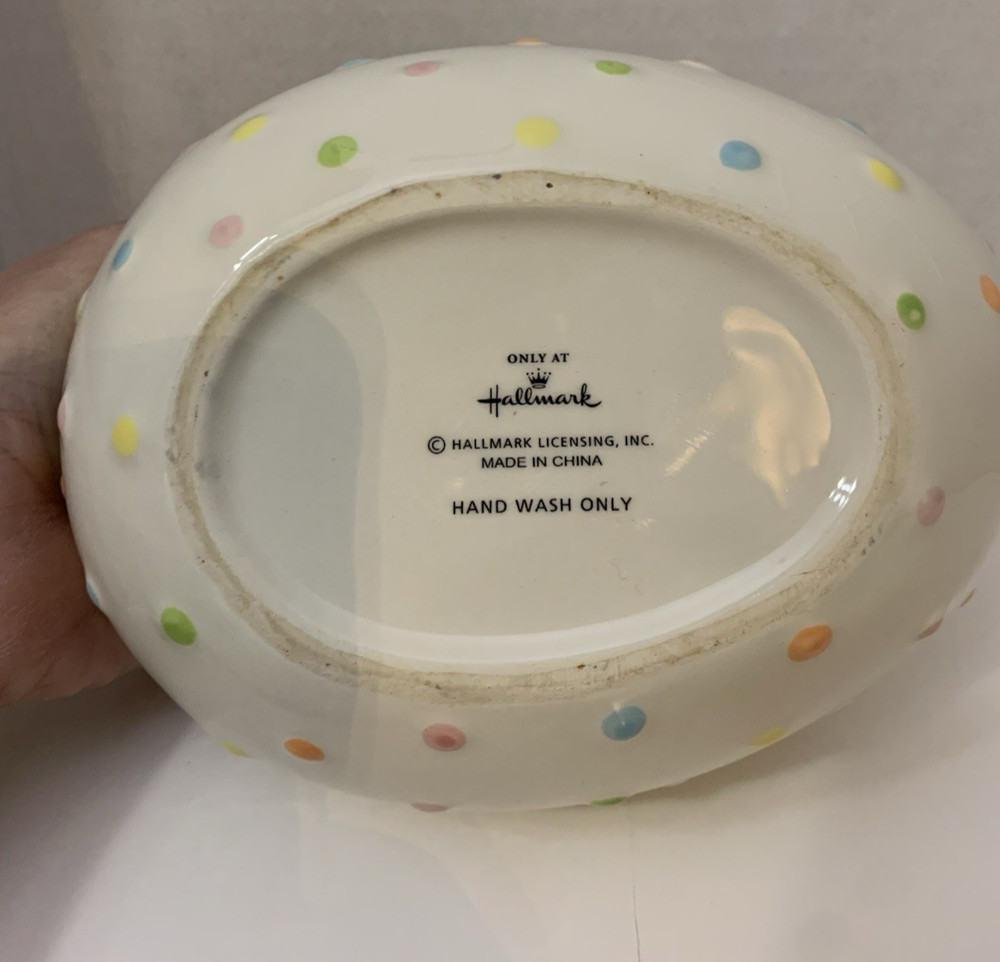 Hallmark Easter Chick on Pastel Polka Dot Egg Ceramic Dish w/ Lid