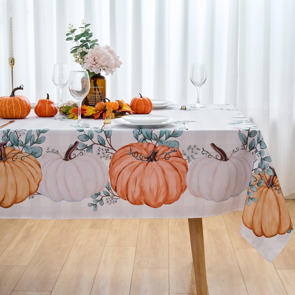 VEDACHIC Fall Tablecloth 84" x 60" (Rectangular), V41-orange Pumpkin