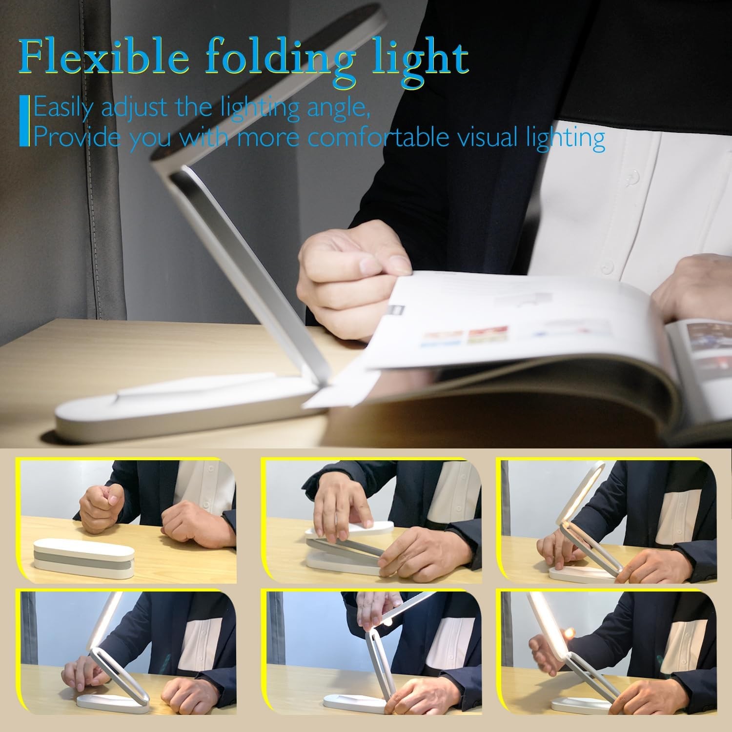 LED Desk Lamp – Rechargeable, Foldable, Portable Light with 3 Brightness Levels