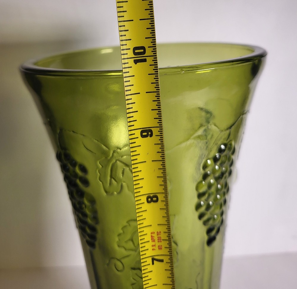 Vintage Embossed Grape Emerald Green Vase