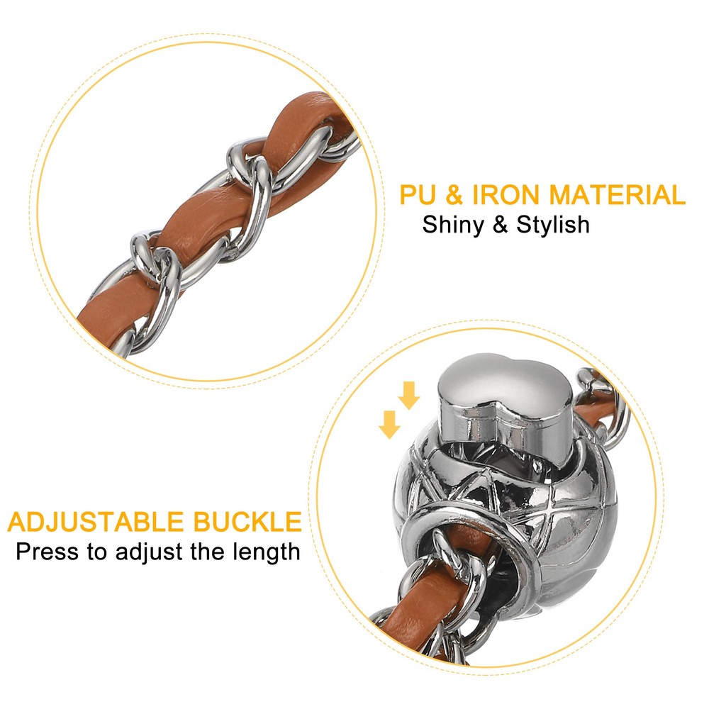 Purse Chain Strap, 53 Inch Adjustable Chains Strap Brown/Silver