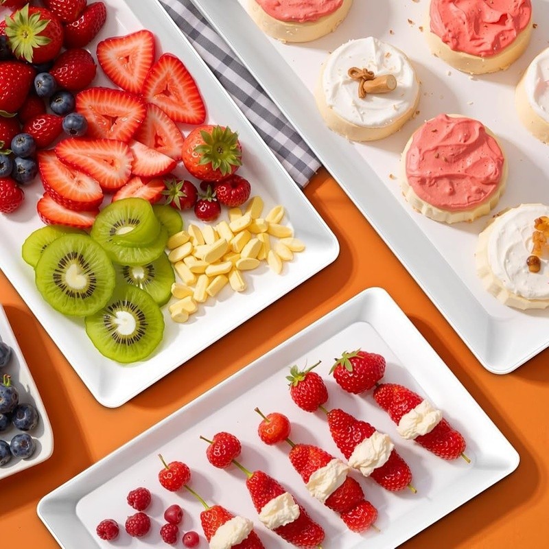 Durable Stackable Plastic Serving Plates Set Parties Picnics & Everyday Use