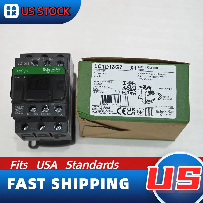 1PC LC1D18G7 Schneider New Contactor: 3-Phase 3NO, 120VAC 50/60Hz Coil, US Stock