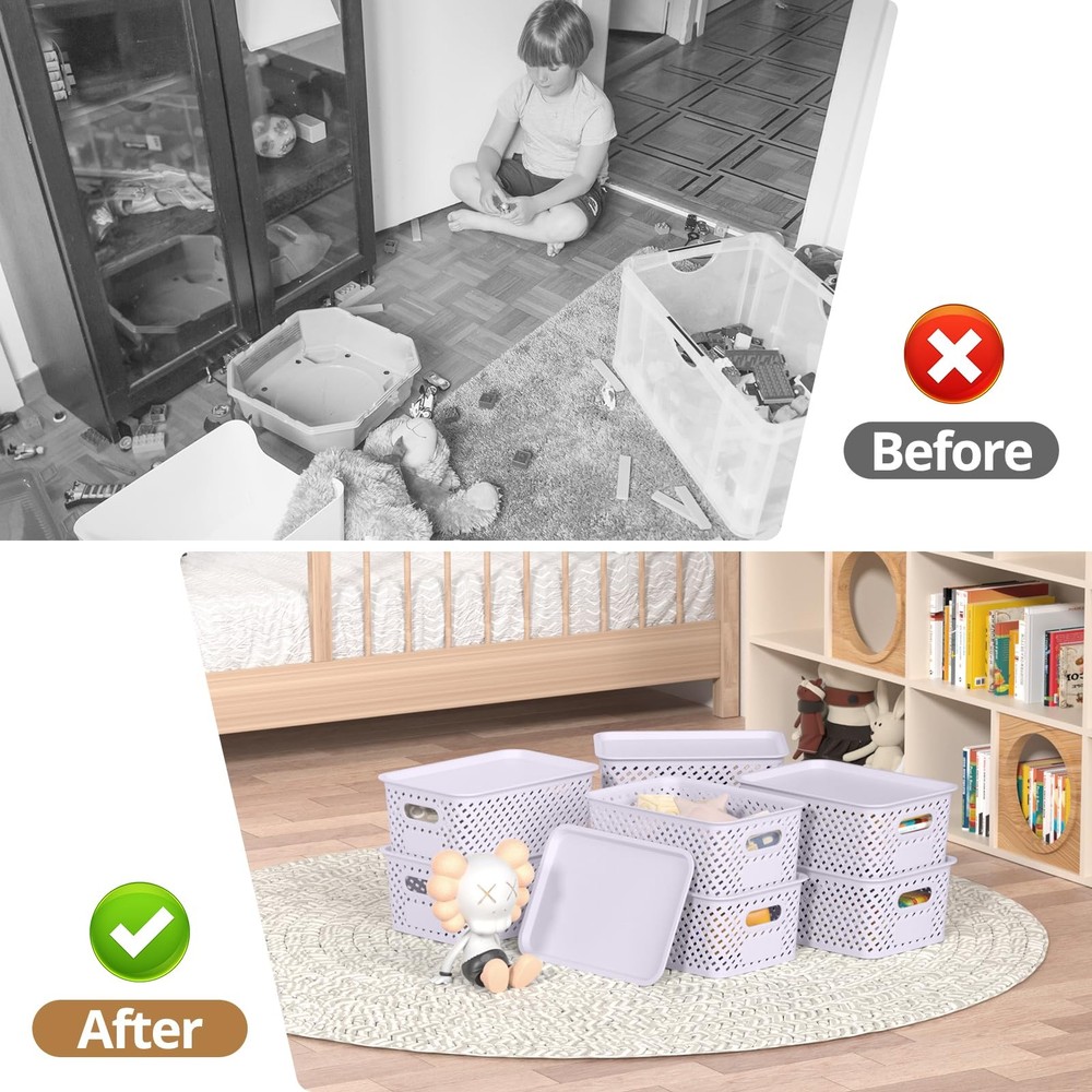 Plastic Storage Bins with Lid, Stackable Small Basket for Organizing and Cont...