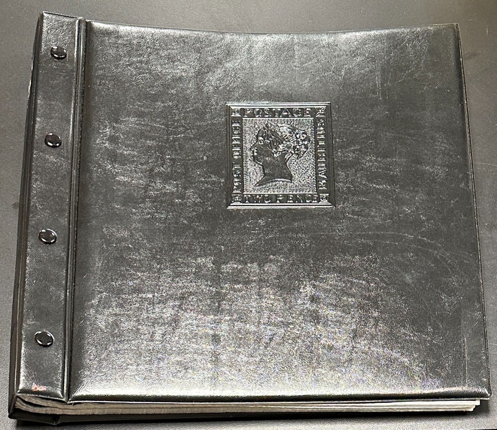 Lighthouse Black Leather Post Office Mauritius Two Pence Stamp Album 42 Pages